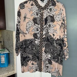 Citron Santa Monica Rayon Floral Button Down Tunic Blouse Sz 0